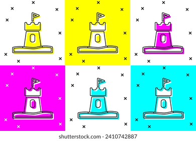 Ajuste el icono de la torre de arena aislado en el fondo del color.  Vector