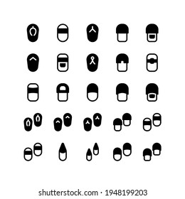 Set of sandal footwear slipper glyph style icon and illustration - vector