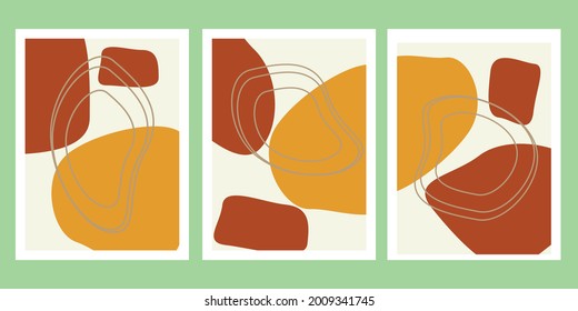 Set of sands minimalist posters with abstract organic shapes composition in trendy contemporary collage style, Hand painted pastel color for social media stories, branding, banner.