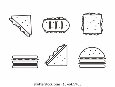 Set of sandwich and burger vector illustration. Sandwich icons with outline style 