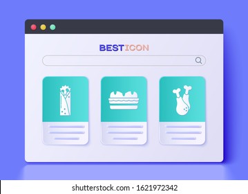 Set Sandwich, Doner kebab and Chicken leg icon. Vector