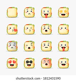 Set of sandwich with emoticons