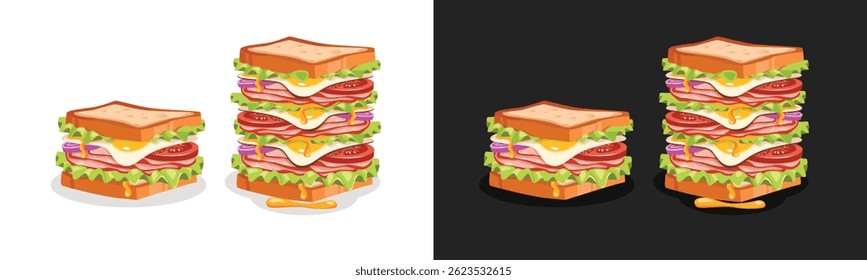 Conjunto de Sandwich Food Cartoon Vetor Ícone, ilustração café da manhã, sanduíche Baguette, hambúrguer, Food Object Icon Concept Isolated Vetor. Estilo de design plano.