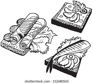 Set of Sandwiches, black and white illustration