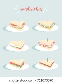 Set of sandwiches vector illustration on blue background