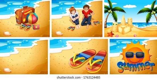 Set of sandy beach background illustration