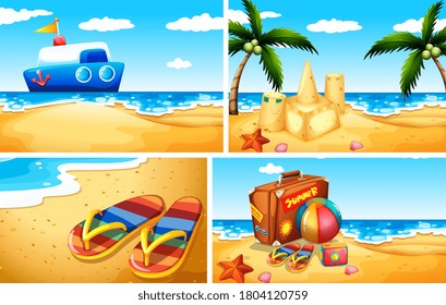 Set of sandy beach background illustration