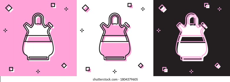 Set Sangria pitcher icon isolated on pink and white, black background. Traditional spanish drink. Vector.