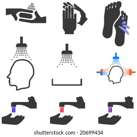 set of  sanitary and hygienic pictorial symbols for icons, signs, labels etc.