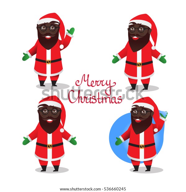 Set Santa Claus Black African American Stock Vector Royalty Free