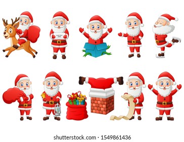 Set of santa claus cartoon character isolated on white background. Vector illustration