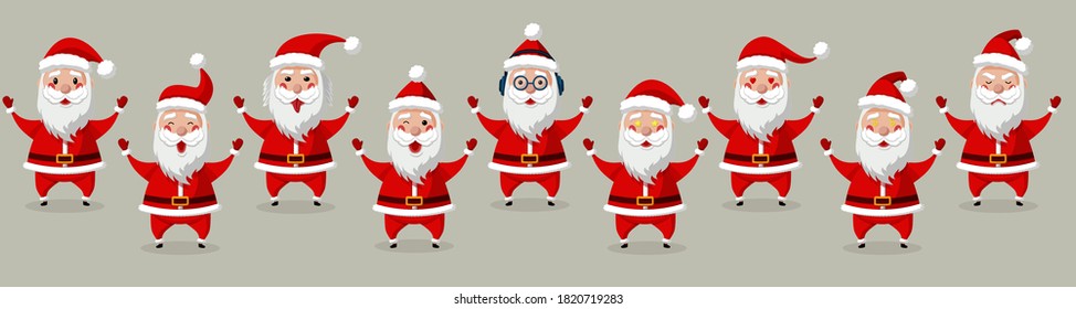 Set of Santa Claus Cartoon Character for Christmas Designs Isolated in light Background. Vector Illustration