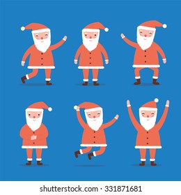 Set of Santa Claus cartoon characters, flat design, Christmas vector illustration
