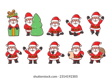 Set of santa claus character hand-drawn illustration