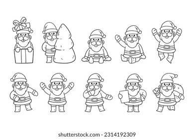 Set of santa claus character outline sketch hand-drawn illustration