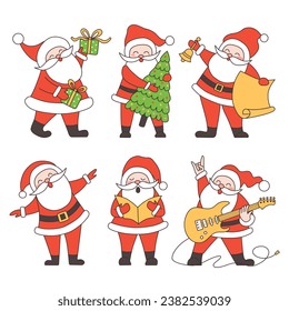 Set of Santa Claus characters. Santa Claus in different poses. Elements for Christmas cards and banners. Vector illustration.