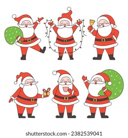 Set of Santa Claus characters. Santa Claus in different poses. Elements for Christmas cards and banners. Vector illustration.