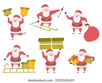 Set of santa claus with christmas costume . Cartoon character . Flat design . Vector .