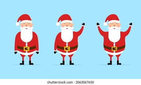 Set of Santa Claus. Christmas and new year celebration. For Christmas cards, banners, tags and labels. Cartoon style. Vector illustration.