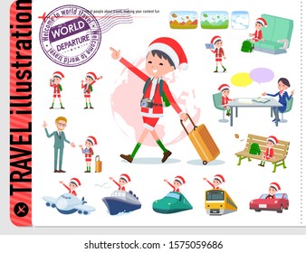 set of Santa Claus costume boy on travel.There are also vehicles such as boats and airplanes.It's vector art so it's easy to edit.
