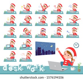 set of Santa Claus costume girl
 on desk work.There are various actions such as feelings and fatigue.It's vector art so it's easy to edit.
