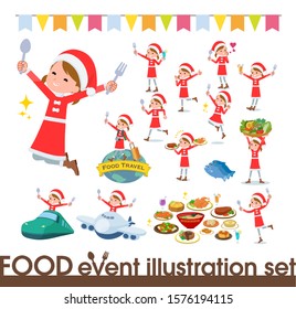 set of Santa Claus costume girl
 on food events.There are actions that have a fork and a spoon and are having fun.It's vector art so it's easy to edit.
