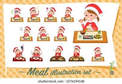 set of Santa Claus costume girl
 about meals.Japanese and Chinese cuisine, Western style dishes and so on.It's vector art so it's easy to edit.
