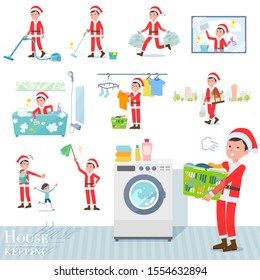 A set of Santa Claus costume men related to housekeeping such as cleaning and laundry.There are various actions such as child rearing.It's vector art so it's easy to edit.
