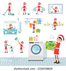 A set of Santa Claus costume women related to housekeeping such as cleaning and laundry.There are various actions such as child rearing.It's vector art so it's easy to edit.
