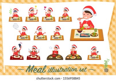 A set of Santa Claus costume women about meals.Japanese and Chinese cuisine, Western style dishes and so on.It's vector art so it's easy to edit.
