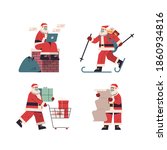 set santa claus delivering gifts merry christmas happy new year holidays celebration concept full length vector illustration