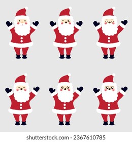  Set of Santa Claus with different emotions in kawaii style on a white background. New Year's and Christmas