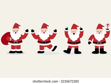 Set of Santa Claus in different poses. Christmas character
