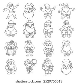Set of Santa Claus in doodle style. 