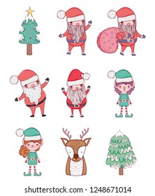 set santa claus with elf and deer to christmas