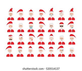 Set of Santa Claus emoticon vector isolated on white background.Emoji vector. Smile icon collection. Emoticon icon web. Simple flat cartoon style. Faces avatars. 