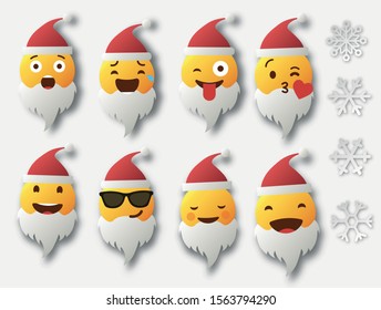 Set of Santa Claus Emoticons. Set of Santa Claus Emoji. Santa Claus Icons. Winter Holidays Emoticon. Isolated vector illustration.