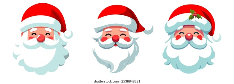 Set of Santa Claus face Cartoon cute Santa.