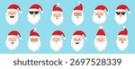 Set of Santa Claus face. Santa faces set. Christmas claus character set. Cute funny santa claus. Saint nick head for Christmas cards, banners, labels. Cute noel icon. collection of santa head.
