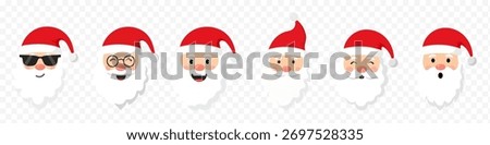 Set of Santa Claus face. Santa faces set. Christmas claus character set. Cute funny santa claus. Saint nick head for Christmas cards, banners, labels. Cute noel icon. collection of santa head.