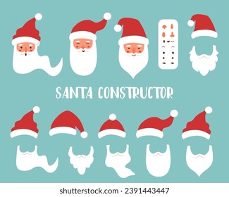 Set of Santa Claus faces. Christmas concept. Santa face constructor.	