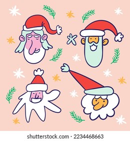 set of santa claus in flat style in vector