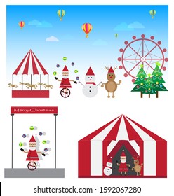 set Santa Claus with friends Partying in an amusement park Merry Christmas concept and happy new year - vector