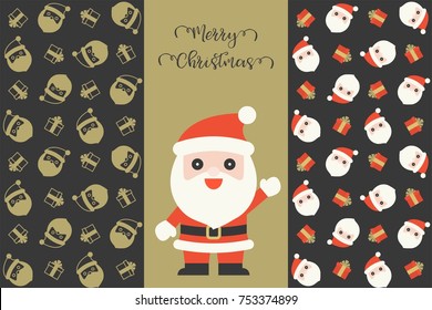 set of Santa Claus and gift boxes seamless pattern for Merry Christmas, flat design and silhouette