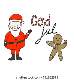 Set Santa Claus, gingerbread man and merry Christmas. Swedish. Sweden. Vector isolate.
