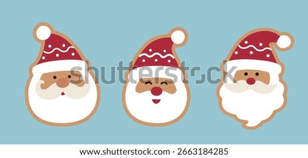 Set of Santa Claus Gingerbread Man flat vector.
Cute Christmas gingerbread in the shape of Santa Claus.
santa claus head ginger cookie  illustration. 
Good for greeting card,poster, banner, leaflet.