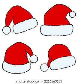 Set of Santa Claus hat isolated on white background