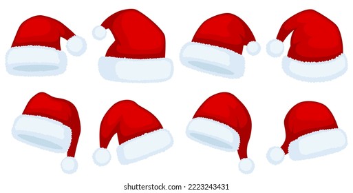 Set of Santa Claus hat isolated on white background