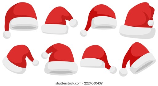 Set of Santa Claus hat isolated on white background