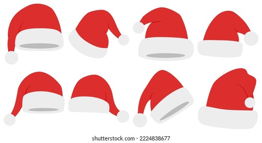 Set of Santa Claus hat isolated on white background
